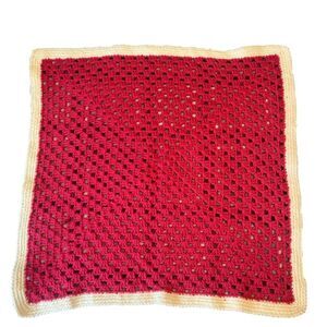 HANDMADE Crochet Vintage Dark Pink/Off White Small Baby Blanket O640